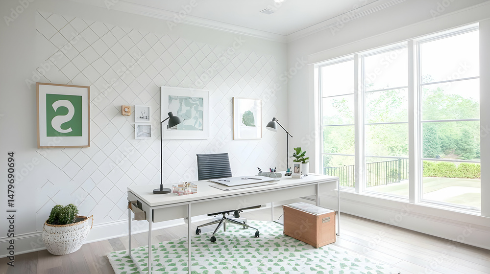 Fototapeta premium Modern Minimalist Office Workspace With Large Windows
