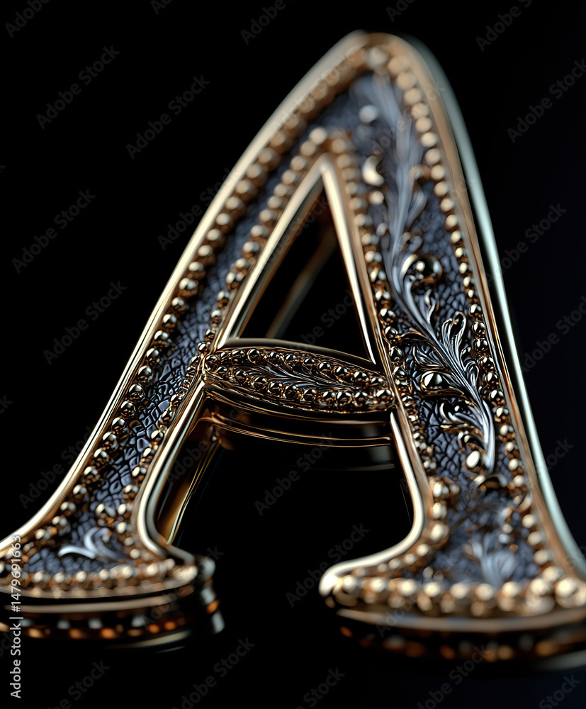 Obraz premium 3D metal font, metallic text, steel lettering, chrome font, silver text, iron letters, aluminum typography, gold 3D font, brushed metal text, shiny metal letters, polished steel font, 3D chrome letter