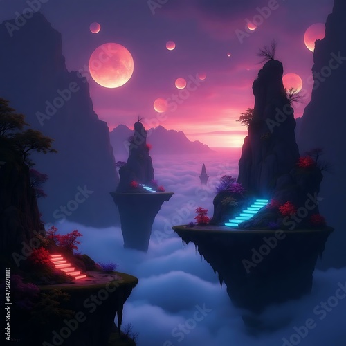 A surreal dreamscape with floating islands