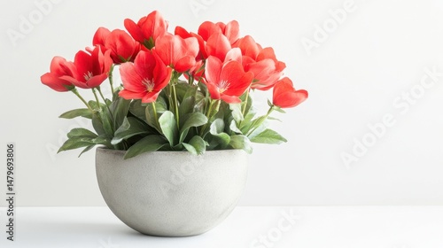 Wallpaper Mural Rich red floral blooms placed in a designer pot centered neatly against a white background in studio lighting Torontodigital.ca