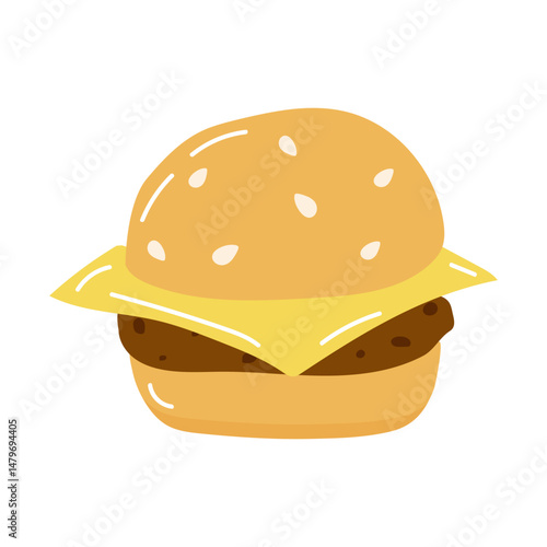 Delicious cheeseburger with sesame seed bun and melted cheese served on a plate