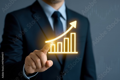 Businessman Presenting Growth Trend With Digital Graphic Representation