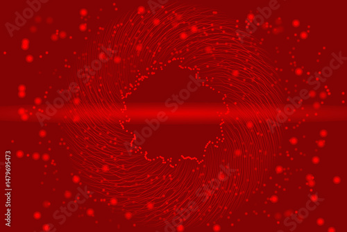 A red abstract background with a swirling vortex pattern and scattered glowing particles. Ideal for sci-fi or futuristic designs.