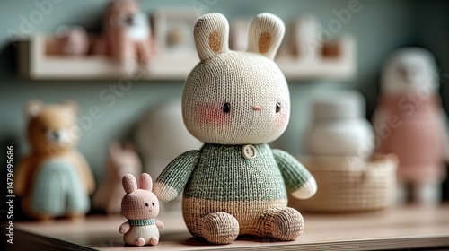 Adorable Knitted Bunny Dolls in Soft Pastel Colors for Children's Decor
