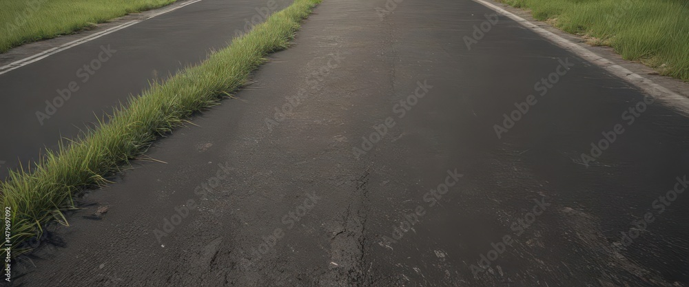 Obraz premium Thick blades of grass push through aged asphalt , street, strong, botanical