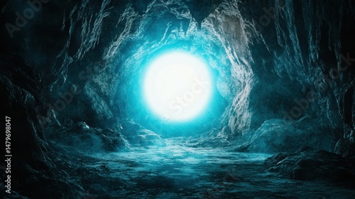 A magical portal with a blank glowing center in a dark cave.