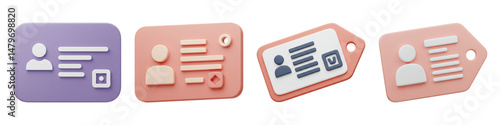 ID Card Icons – 3D Employee Badge Clipart Set