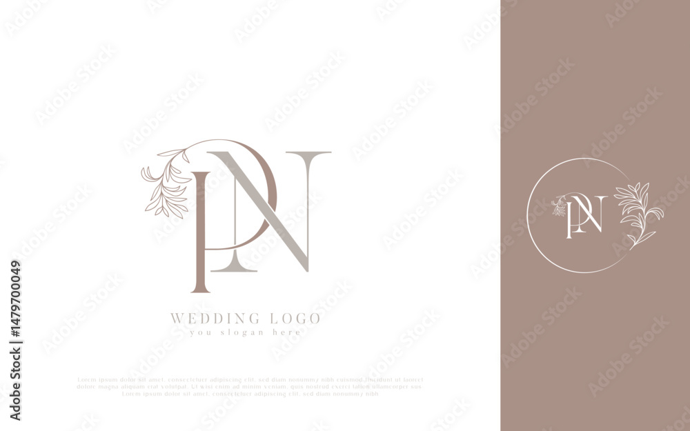 PN Wedding Logo with Floral Wreath PN Wedding Logo with Floral Wreath