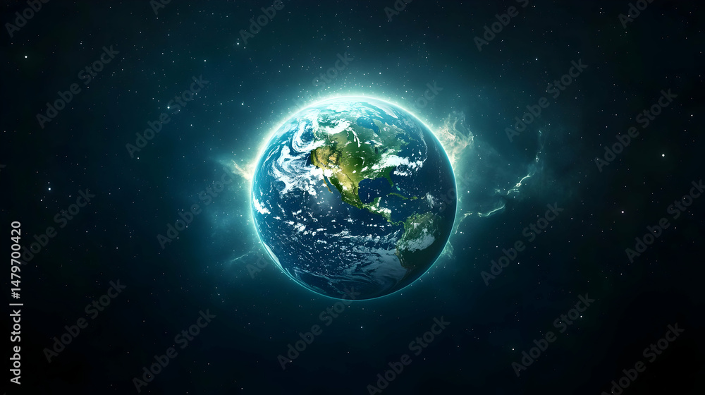 Glowing Pixelated Earth In Dark Space Glowing Pixelated Earth In Dark Space