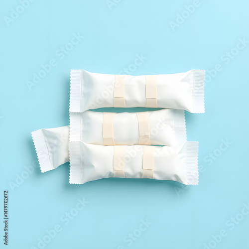 Individually sealed sterile medical swabs on blue background, symbolizing sample collection, hygiene, diagnostics, and essential medical tools for clinical healthcare procedures and laboratory testing