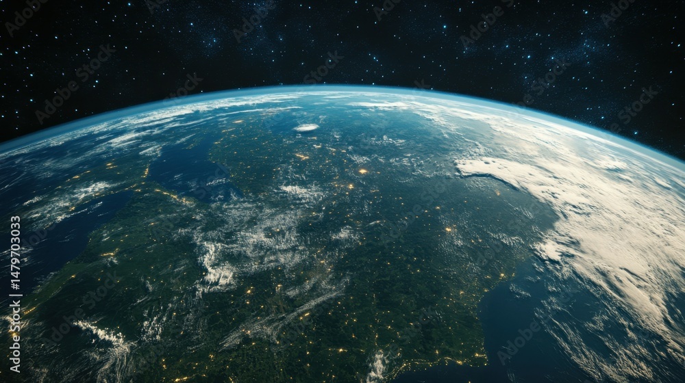 Obraz premium An image of Earth from space, showing the effects of deforestation and urbanization.
