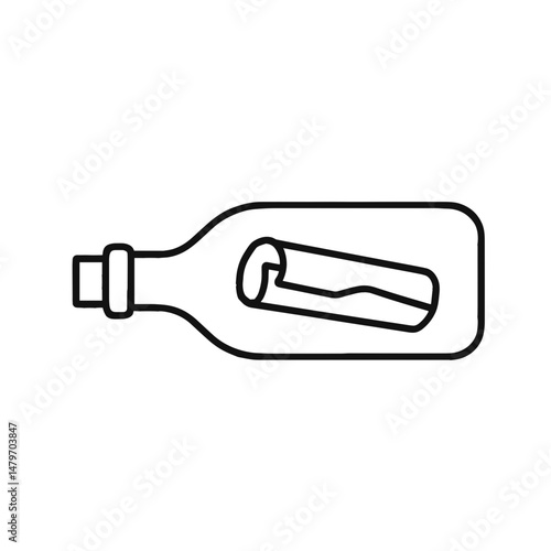 Minimal line icon of a message in a bottle – outline style symbol for communication, SOS or mystery