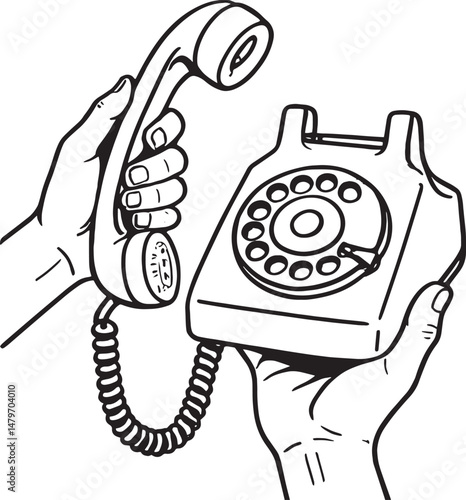 Hands holding retro rotary phone
