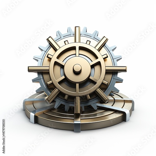 Industrial Gear Engineering Technology: Precision Metallic Design in Vintage 3D Machinery Workshop