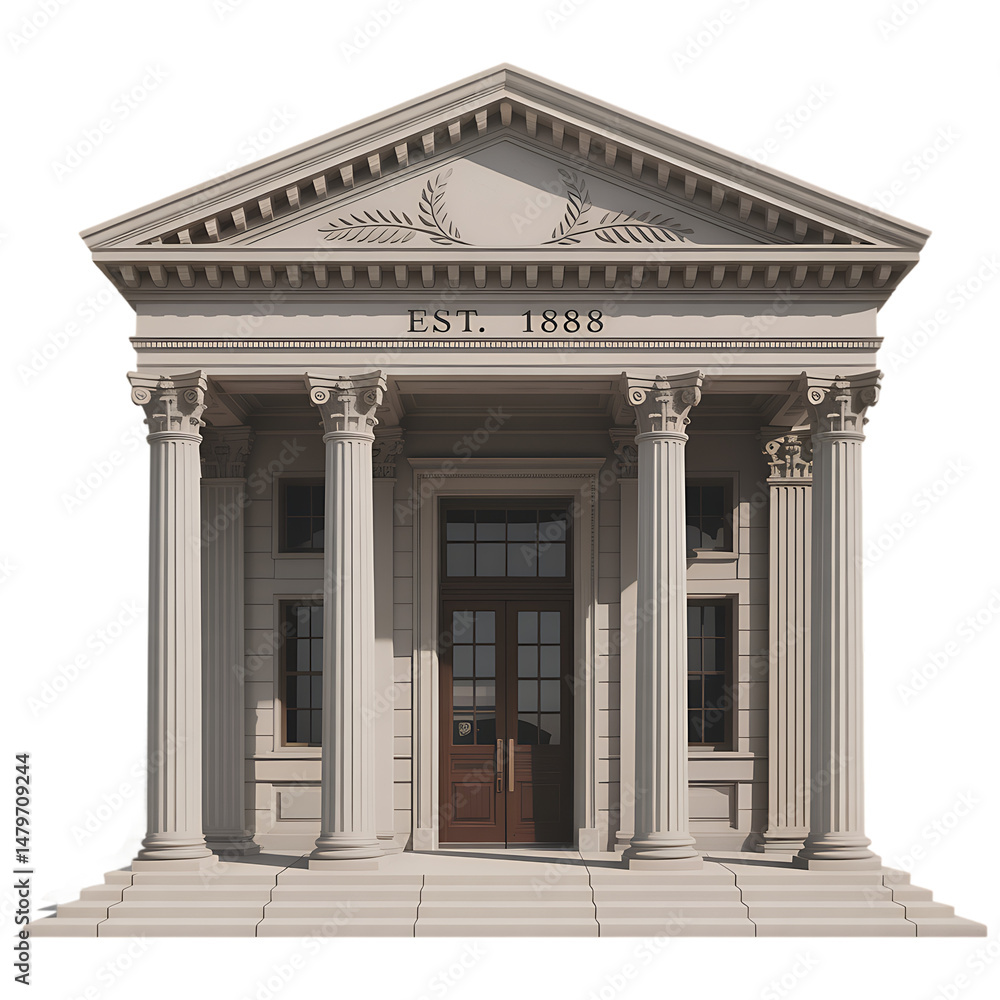 Obraz premium Classical architecture showcases an old stone building with prominent columns under a blue European sky, its facade a landmark in the ancient city clipart