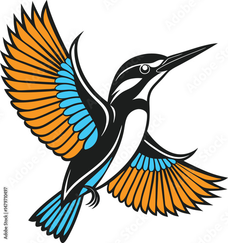 vector illustration of a flying bird king fisher