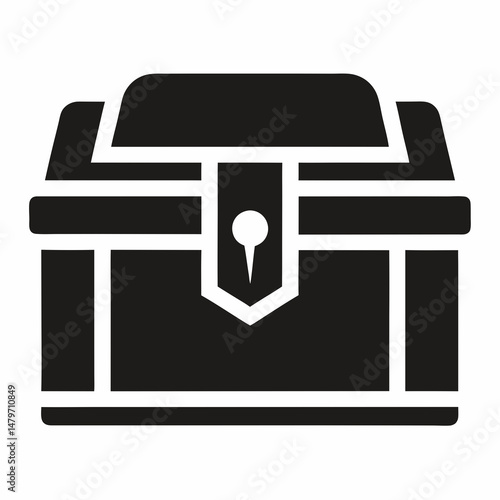 Vector Illustration of a Closed Treasure Chest for Mystery, Wealth, and Storage Concepts in Black and White Silhouette


