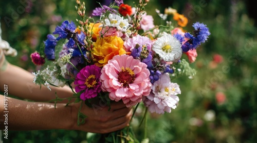 Wallpaper Mural Hands holding a lush bouquet of mixed flowers with vibrant colors and a natural, garden-fresh look Torontodigital.ca