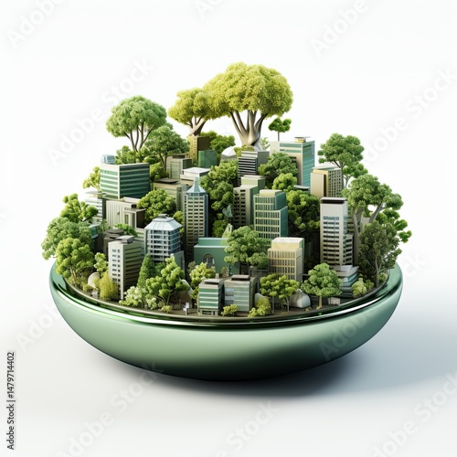 Sustainable Urban Architecture: Modern Cityscape with Biophilic Design and Greenery Integration for Eco-Friendly City Planning and Development