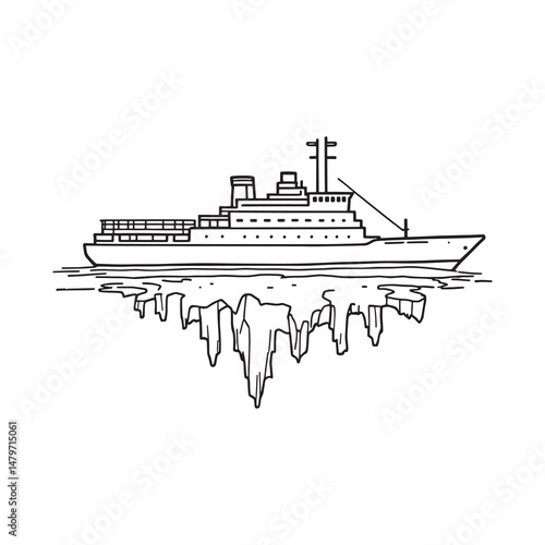 minimalistic line drawing of icebreaker ship at sea