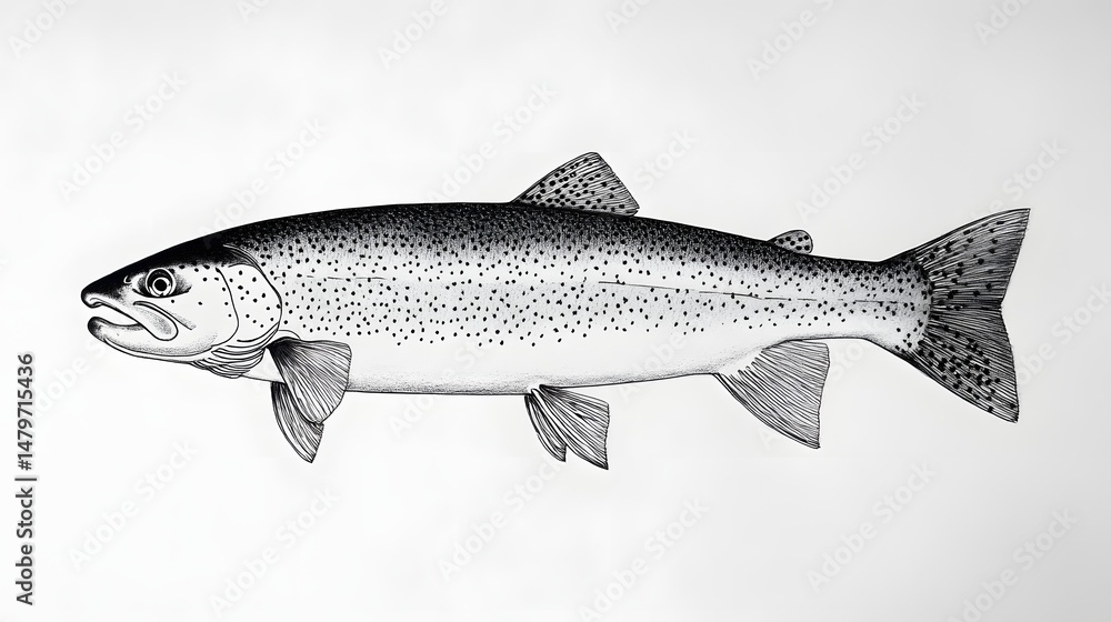 Obraz premium Detailed side view illustration of a fish.