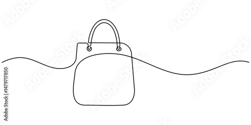 Shopping  bag continuous one line drawing. Simple Shopping  bag one line vector illustration. Paper package black linear sketch isolated on white background. Editable stroke.