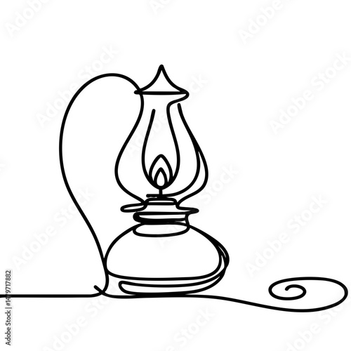 Vintage oil lamp illustration in minimalist line art style  