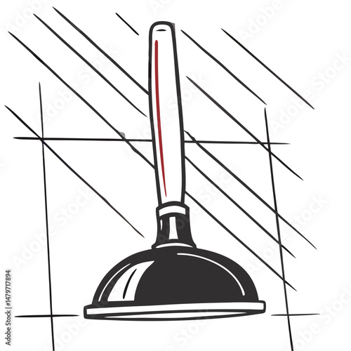 Plunger tool for cleaning drains illustrated with simple lines  