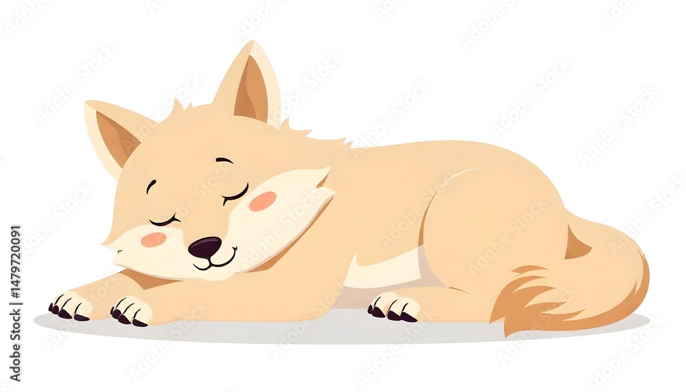Naklejka premium A flat design cartoon illustration of a resting wolf lying down.