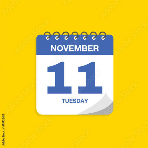 Day calendar with date November 11. Calendar icon vector. Business meeting schedule date sign, event calendar reminder, appointment date symbol, page calendar agenda planner sign, deadline template.