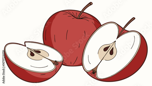 Vector Fresh red apples, sliced and whole, showcase their vibrant color and juicy interior, perfect for healthy snacking
