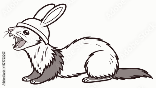 Vector playful ferret wearing bunny hat, showcasing fun and whimsical character. This illustration captures unique charm of animal