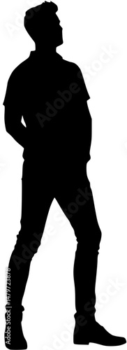 Silhouette of a man in casual clothes looking up