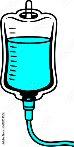 IV Bag Vector Illustration – Intravenous Fluid Bag, IV Drip Bag, Saline Bag, Medical Fluid Container – Hospital Equipment, Healthcare and Emergency Supply Design