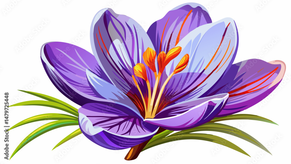 Fototapeta premium portrait The delicate saffron flower, Crocus sativus, blooms with vibrant purple petals and vivid red stigmas that capture the essence of luxury and tradition. Each flower is a masterpiece of nature'