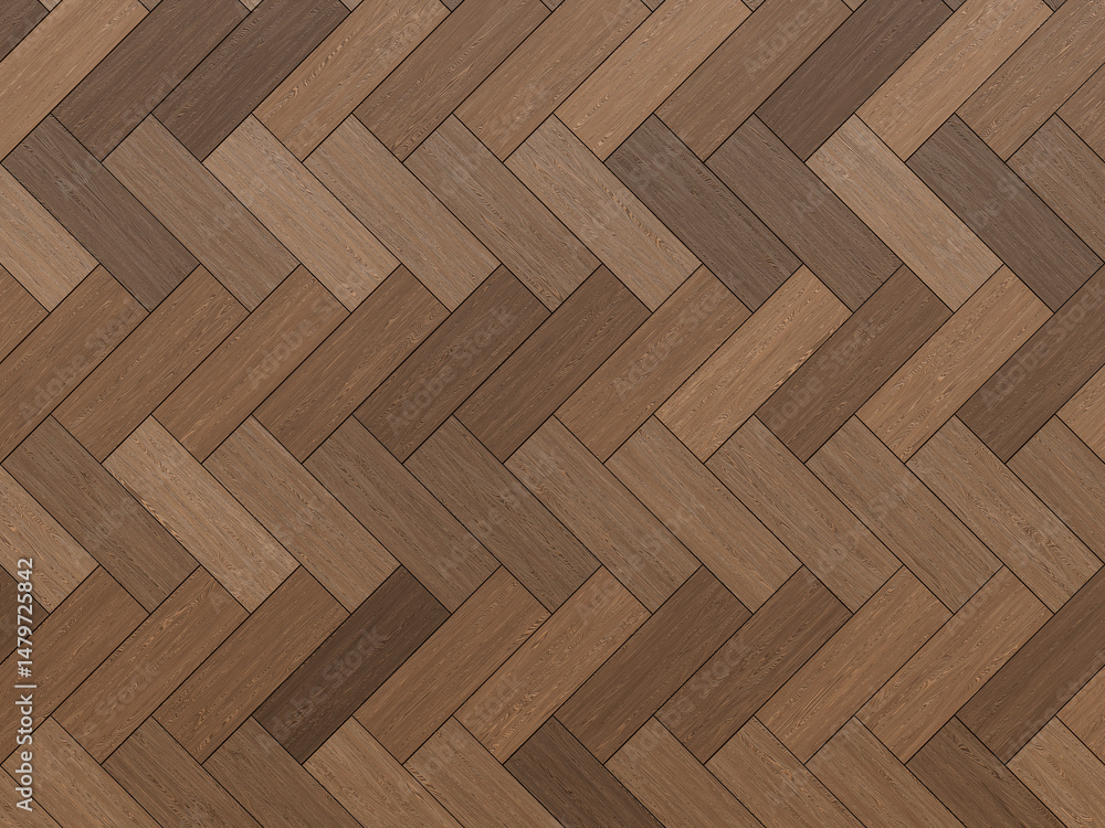 Smooth wooden flooring in a herringbone pattern with dark and light wood variations. Smooth wooden flooring in a herringbone pattern with dark and light wood variations.