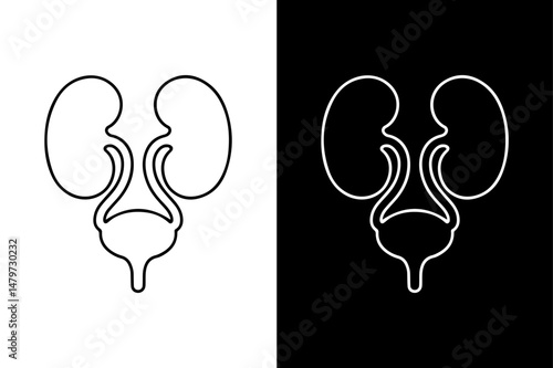 Medical Urinary System Vector Icon Black Silhouette on White Canvas.