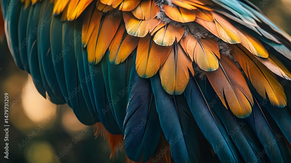 Fototapeta premium Colorful feathers on macaw's tail with vibrant patterns