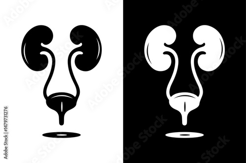 Human Urinary System Icon Flat Black Silhouette on White Background.