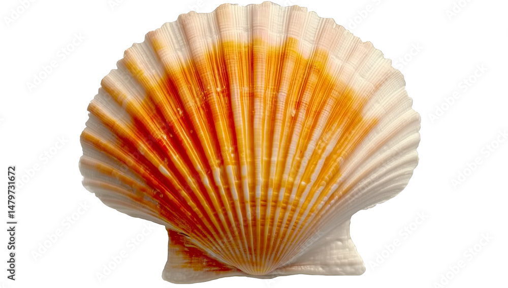 Fototapeta premium Close-Up of Orange and White Fan-Shaped Seashell Isolated on White Background 