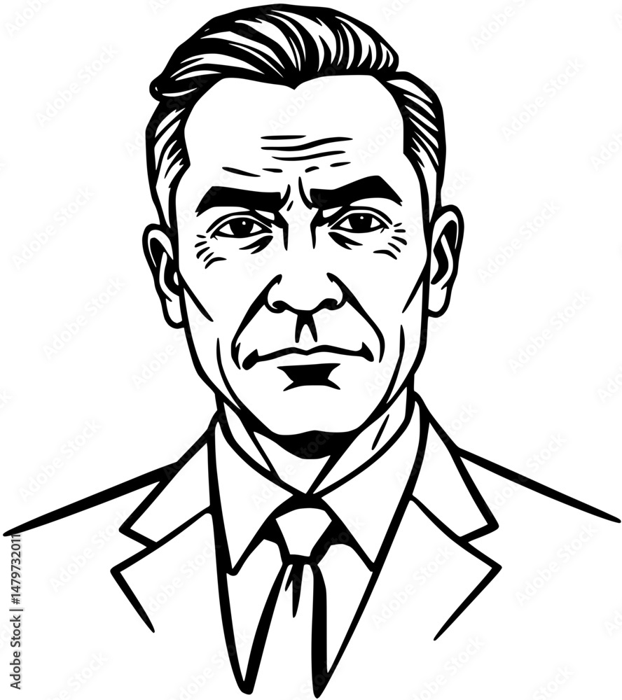 Contoured Black and White Portrait of a Stern Man in a Suit Contoured Black and White Portrait of a Stern Man in a Suit