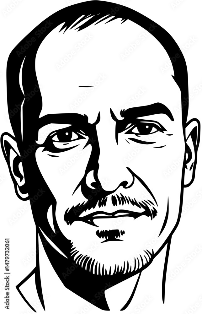 Monochrome Portrait of a Man with Mustache and Beard Monochrome Portrait of a Man with Mustache and Beard