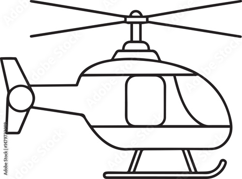 Helicopter outline vector illustration line art	