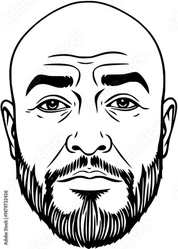 Detailed Line Art Portrait of Bald Bearded Man