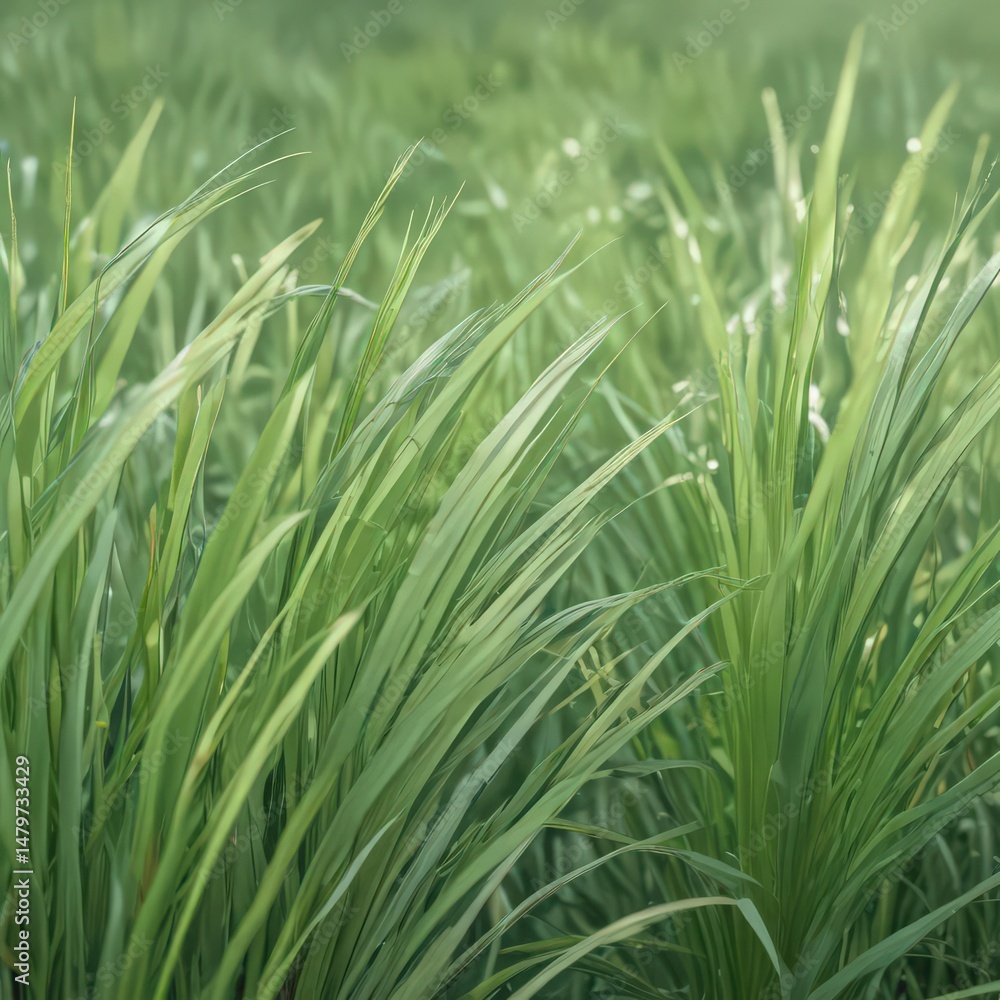 Obraz premium Fluid, pastel green shapes mimicking grass blades, soft focus , contemporary, summer background, organic