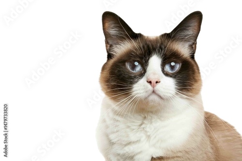 Front Side Close up of Snowshoe Cat with an Perplexed Face Expre