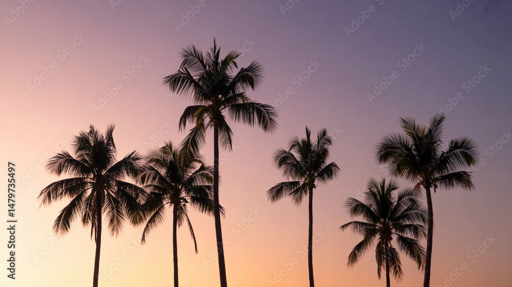 Sunset Silhouette of Palm Trees with Gradient Sky Sunset Silhouette of Palm Trees with Gradient Sky