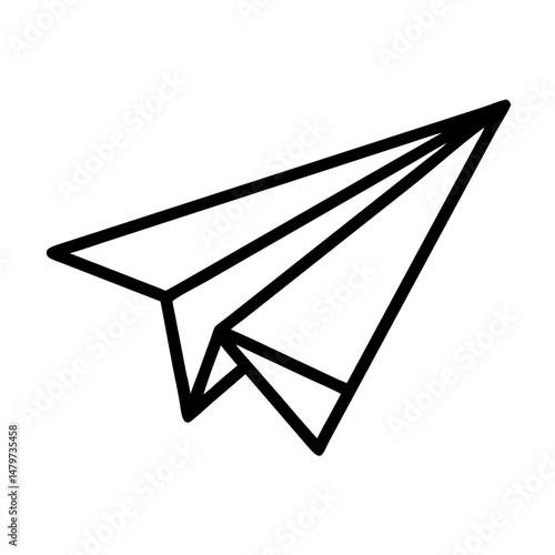 Minimalist black outline vector icon of a hand-drawn paper plane, symbolizing messages, social media, and digital communication