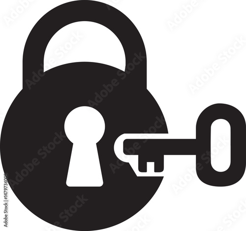A secure vector lock and key symbol for web safety and protection