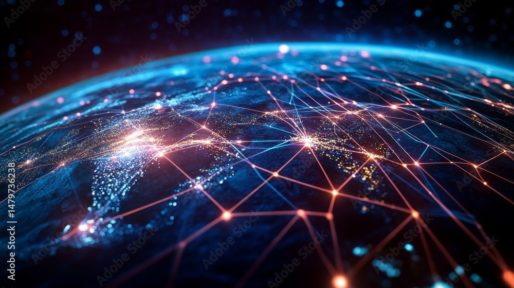 Global network connectivity visualizing data connections across earth digital content futuristic environment aerial view Global network connectivity visualizing data connections across earth digital content futuristic environment aerial view